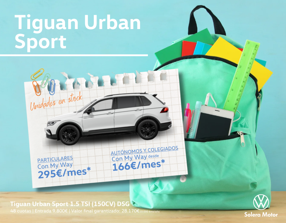 Con su diseño exclusivo y un equipamiento de lo más versátil, el Tiguan Urban Sport será tu compañero ideal para vivir una vuelta al cole más llevadera.