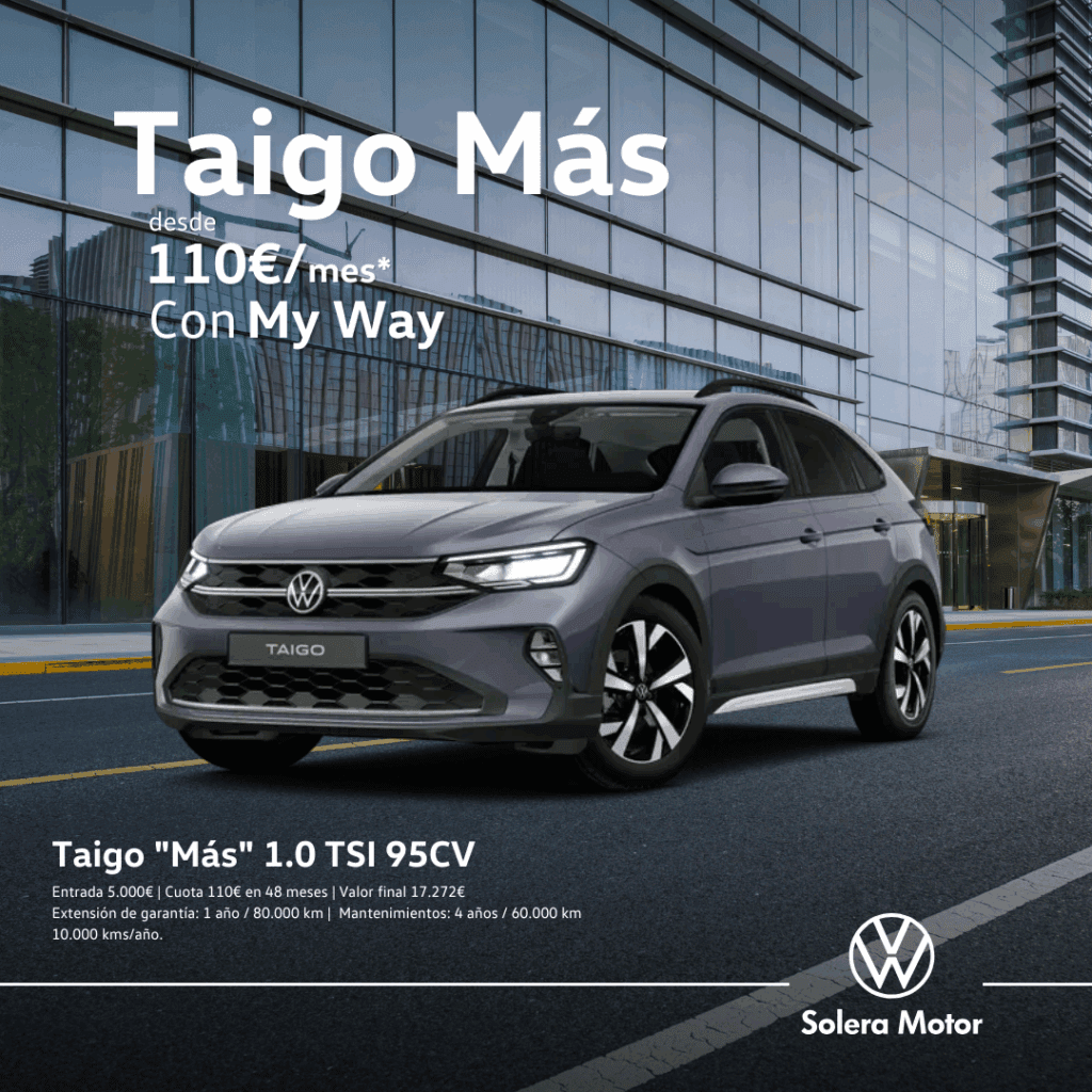 Conduce el Volkswagen Taigo Más desde solo 110€/mes y transforma cada trayecto en una aventura. ☀️🚗